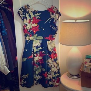 Navy blue floral cocktail dress